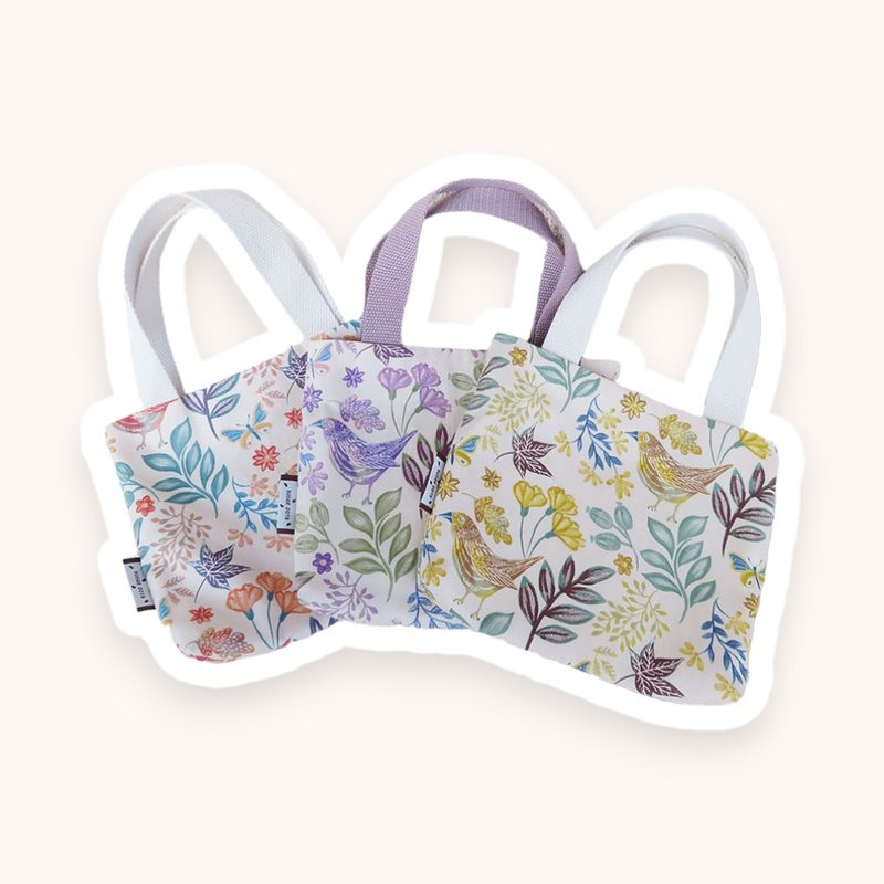 Southern French Impression Birds and Flowers Print Mini Tote Bag - กระเป๋าถือ - ผ้าฝ้าย/ผ้าลินิน 