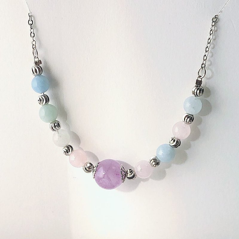 摩根石 紫晶 水晶頸鏈  項鍊 天然石 生日禮物 - 項鍊 - 水晶 紫色