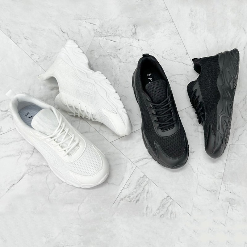 Solid color mesh breathable casual shoes-black/white 1AL018 - รองเท้าลำลองผู้หญิง - วัสดุอื่นๆ สีดำ