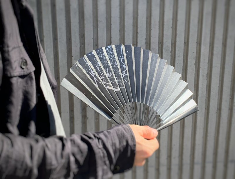 Japanese Folding Fan with Silver Leaf  Hakuzu2 BLACK - Other - Paper Black