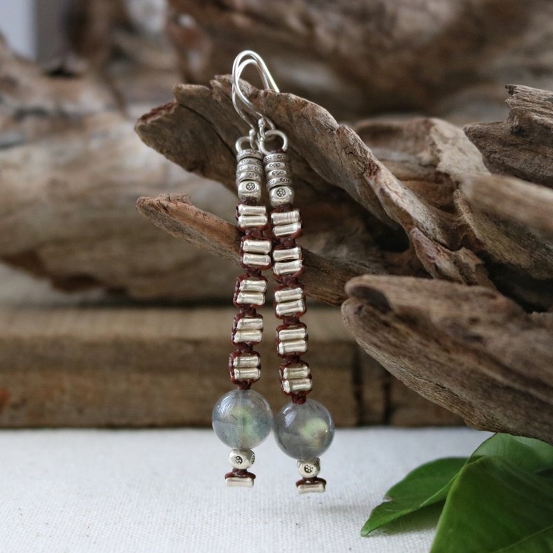 Ethnic Style Handmade Labradorite Earrings with Karen Silver - ต่างหู - เงินแท้ สีเงิน