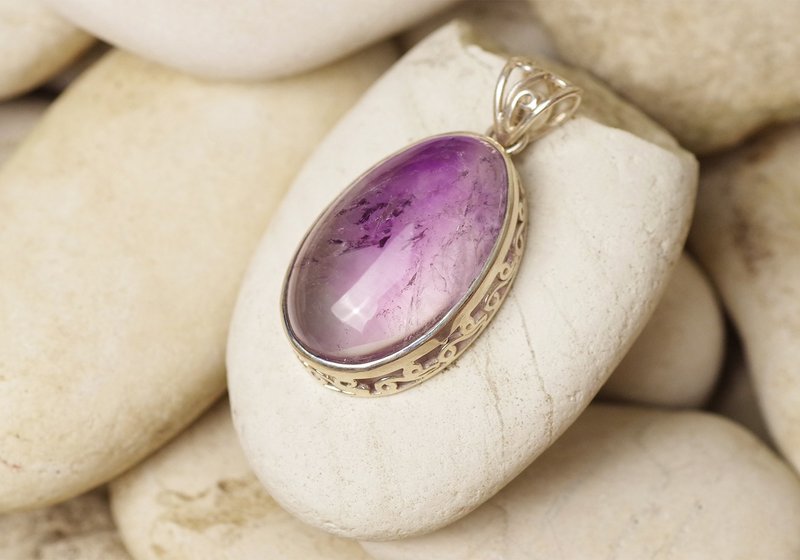 Amethyst Pendant Top - Gemstone Pendant Necklace - 項鍊 - 純銀 紫色
