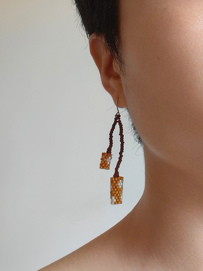 Beaded Branch Simple Earrings - Earrings & Clip-ons - Other Materials Brown