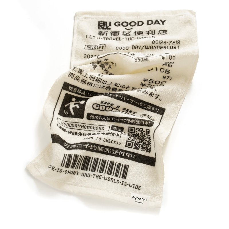 【GOOD DAY】Japan Receipt Graphic Towel (ZA489) - ผ้าขนหนู - ผ้าฝ้าย/ผ้าลินิน ขาว