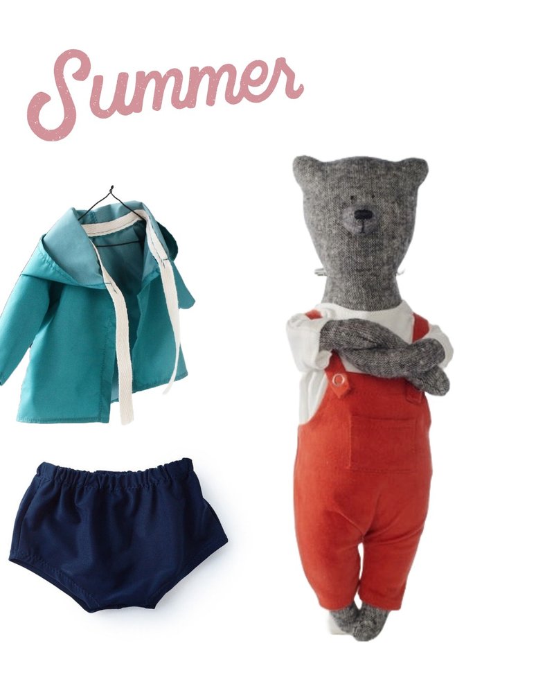 PK Summer Love Gift Box I Tom Architecture Love Handmade Black Bear 40cm + Big Bear Tiffany Windbreaker + Swimming Trunks - Stuffed Dolls & Figurines - Cotton & Hemp Gold