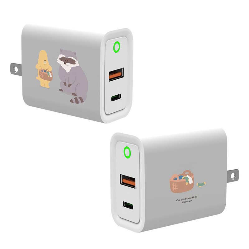 Lunexin earless cat called raccoon laundry USB3.0+PD20W dual-hole charger - แกดเจ็ต - พลาสติก หลากหลายสี
