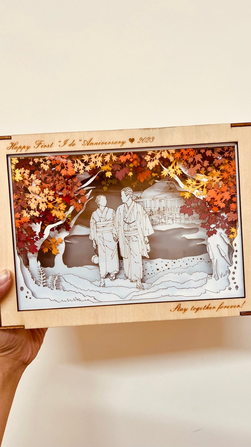 [Customized gift] Light and shadow story paper carving night light portrait custom-made maple leaves, red leaves and autumn - โคมไฟ - กระดาษ หลากหลายสี