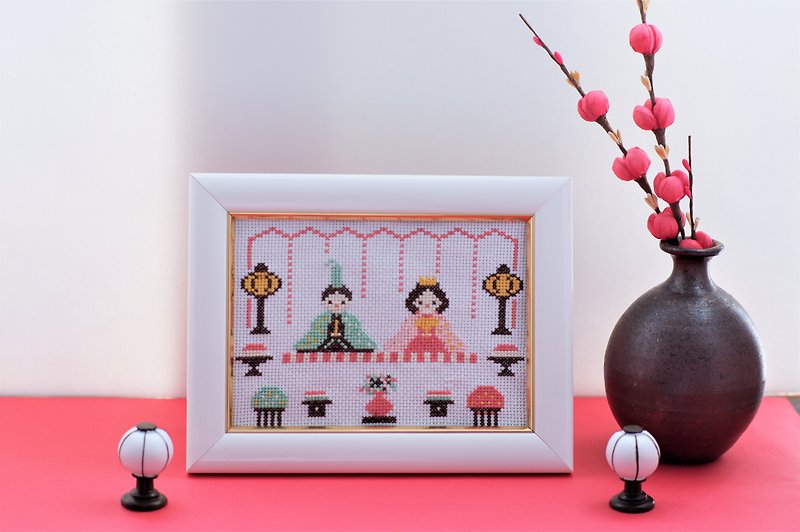 Cross Stitch Kit Peach Festival Doll's Festival Emiri and Hina Dolls Compact Hin - Knitting, Embroidery, Felted Wool & Sewing - Cotton & Hemp Pink