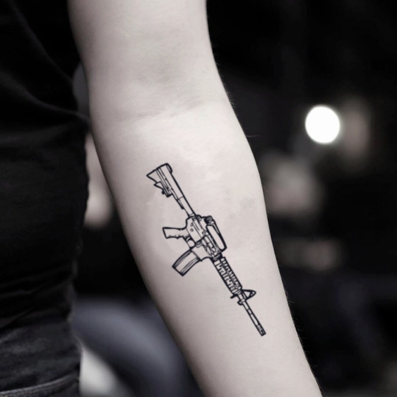 M4 Carbine Temporary Fake Tattoo Sticker (Set of 2) - OhMyTat - สติ๊กเกอร์แทททู - กระดาษ สีดำ