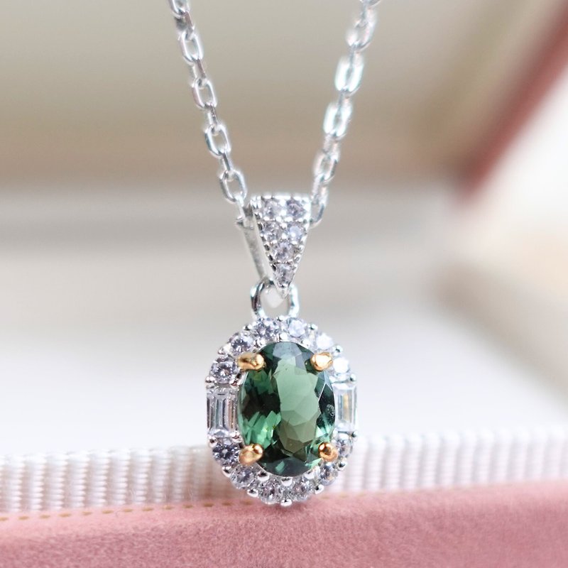 Green Tourmaline Natural Green Tourmaline Energy Stone Crystal Clean Wealth Stone Sterling Silver Necklace Gift - Necklaces - Sterling Silver Green