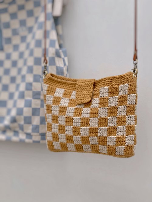 Woven Checkerboard Side Back Small Bag/Korean Weaving/Side