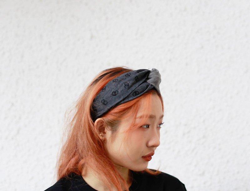 【Pinkoi x miffy】First Edition denim patchwork headband - Headbands - Cotton & Hemp Black