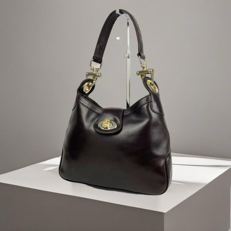 【LA LUNE】Second-hand Celine Brown Brown Arc de Triomphe Leather Bag Side Back Shoulder Handbag - กระเป๋าแมสเซนเจอร์ - หนังแท้ สีนำ้ตาล