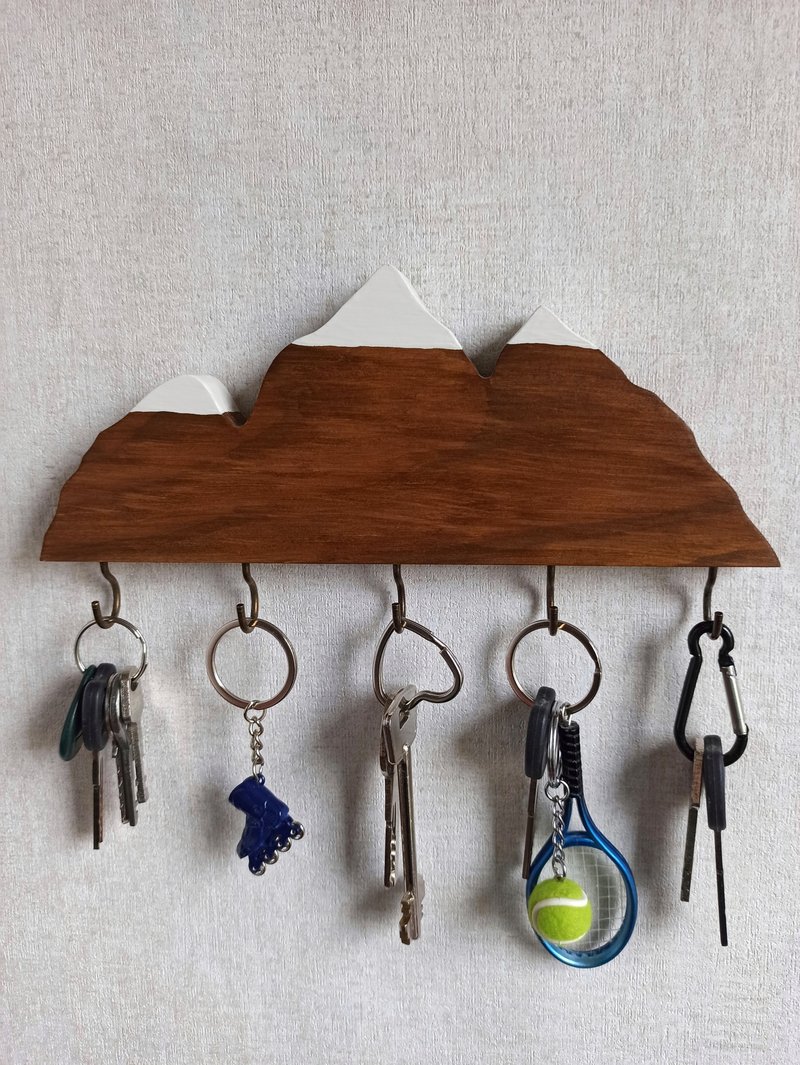 Handmade wooden key holder mountains - 衣架/衣帽架/掛勾 - 木頭 黑色
