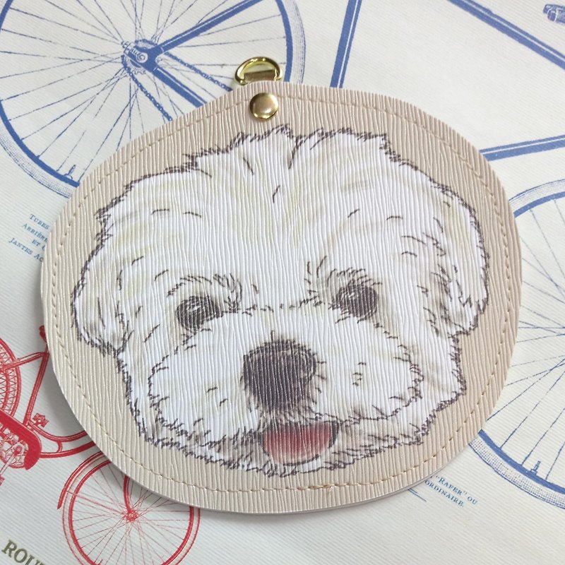 Maltese-Imitation Leather Card Holder (Gift Neck Strap)-Dog Sketch Series~Dog Head Style - ID & Badge Holders - Faux Leather 