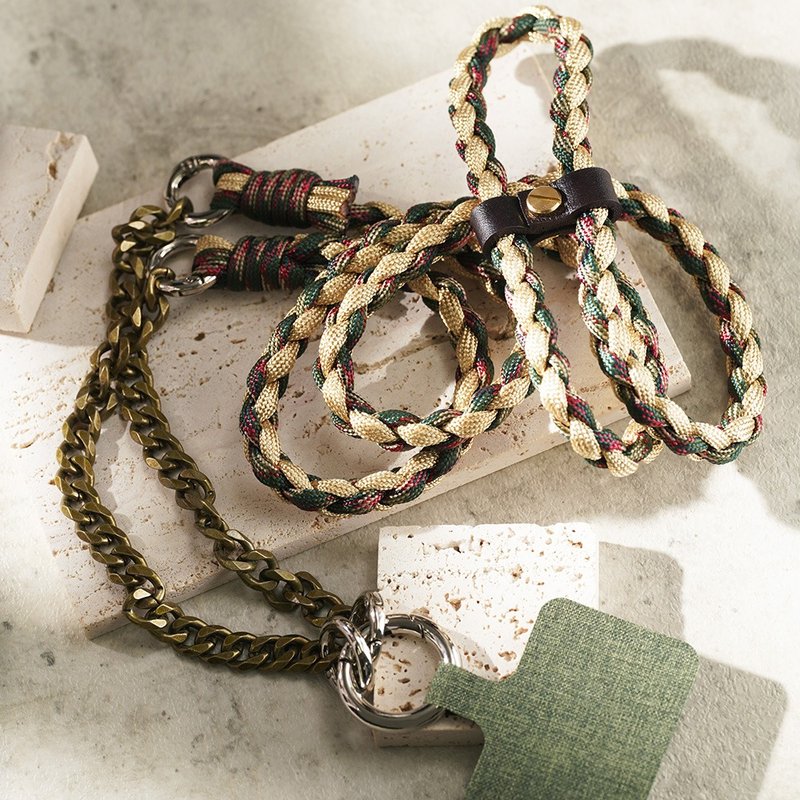 【長さ調節可能・多機能】チェーンとパラコード編み込み スマホショルダーストラップ - スマホアクセサリー - ナイロン 