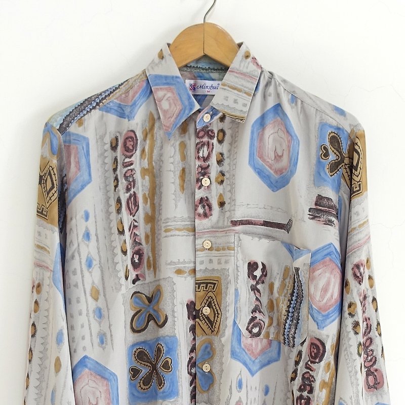 │Slowly│ sky - vintage shirt │ vintage. Vintage - เสื้อเชิ้ตผู้ชาย - เส้นใยสังเคราะห์ หลากหลายสี