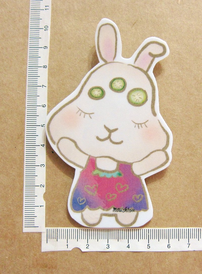 Hand-painted illustration style completely waterproof sticker beauty skin bunny cucumber face - สติกเกอร์ - วัสดุกันนำ้ สึชมพู