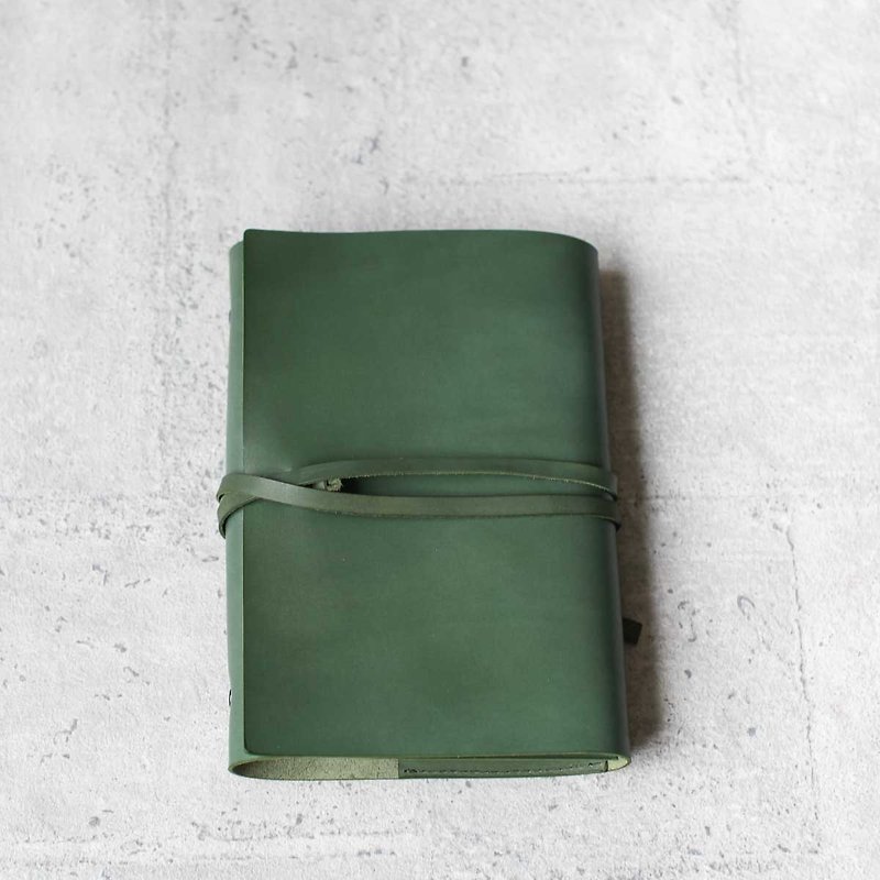 A5 leather olive green cow leather loose-leaf notebook hand book - สมุดบันทึก/สมุดปฏิทิน - หนังแท้ สีเขียว