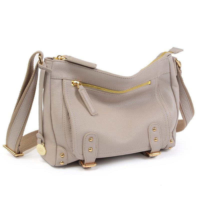 French girl's handsome schoolbag_white snow gray_can hold A4_ MY9049 - กระเป๋าแมสเซนเจอร์ - หนังแท้ ขาว