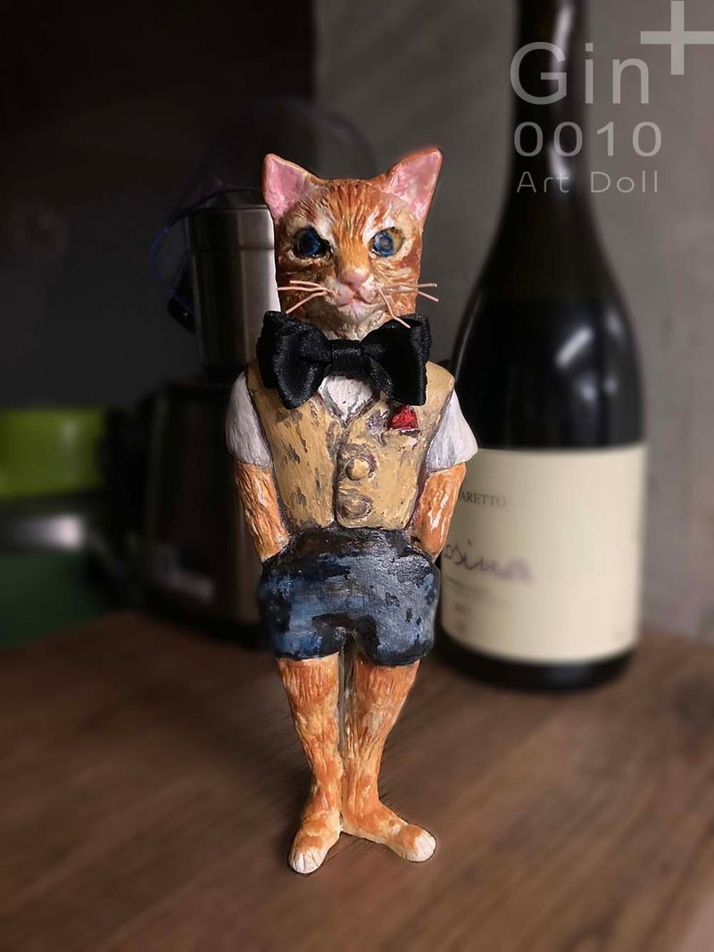 Cat gentlemanCat gentleman Handmade art doll gift Desk decor - ตุ๊กตา - ดินเหนียว หลากหลายสี