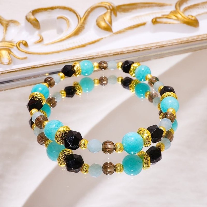 The Promise of the Ferris Wheel/Ice Stone Black Agate Amazonite Tea Stone/Natural Crystal Bracelet/In - สร้อยข้อมือ - คริสตัล 