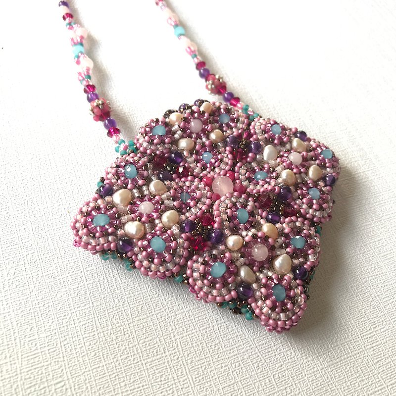 AM-001 My lucky stars necklace amulet bag - Necklaces - Stone Pink