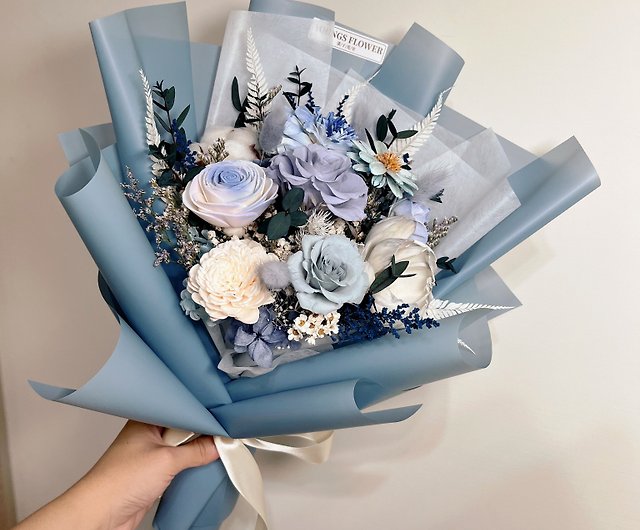 Love's Attachment Eucalyptus Exclusive Blue Bouquet Hand-made Dry Flowers  Immortal Flowers