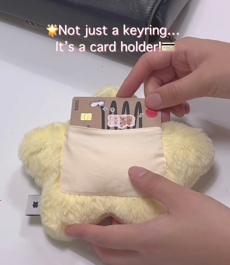 Big star card holder key chain / transportation card wallet handmade charm - 鑰匙圈/鑰匙包 - 其他材質 黃色