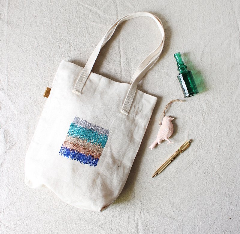 Has co jiho- embroidered Linen cotton bag gift exchange Christmas gifts - กระเป๋าถือ - ผ้าฝ้าย/ผ้าลินิน ขาว