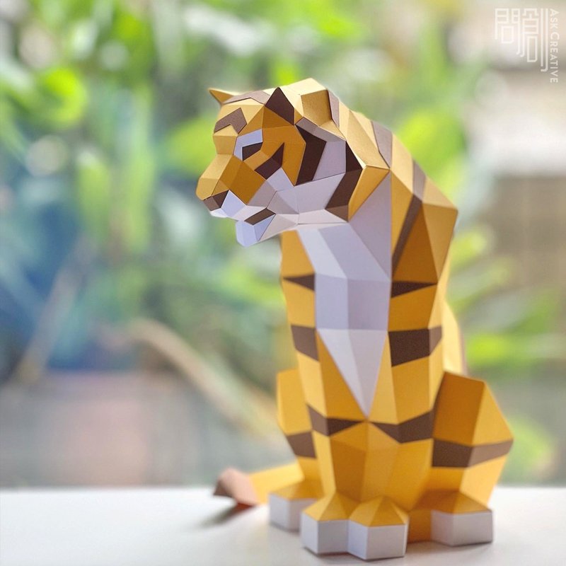 Ask Chuang Design DIY Handmade 3D Paper Model Gift Ornament Small Animal Series - Bengal Tiger - Stuffed Dolls & Figurines - Paper Khaki