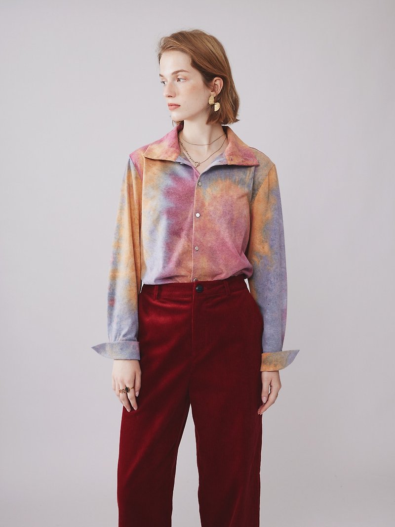 Tie-dye print cardigan turtleneck sweater - Women's Shirts - Cotton & Hemp Multicolor