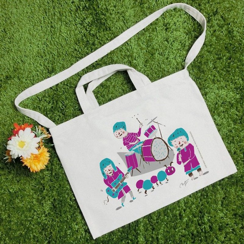 Illustrator BaNAna Ajiao BAND cultural and creative style horizontal canvas bag - Clutch Bags - Cotton & Hemp Khaki
