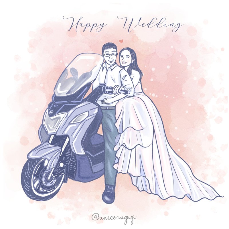 【Wedding Like Yan Painting - Contrast Colors】 Double Like Yan Painting | Wedding Illustration | Valentine's Day | Electronic File - การ์ดอวยพร/การ์ดเชิญดิจิทัล - วัสดุอื่นๆ หลากหลายสี