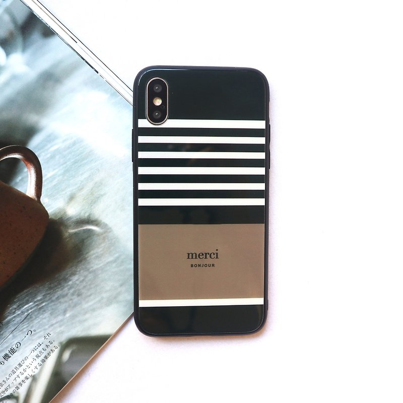 Brown striped glass mobile phone case - เคส/ซองมือถือ - แก้ว สีดำ