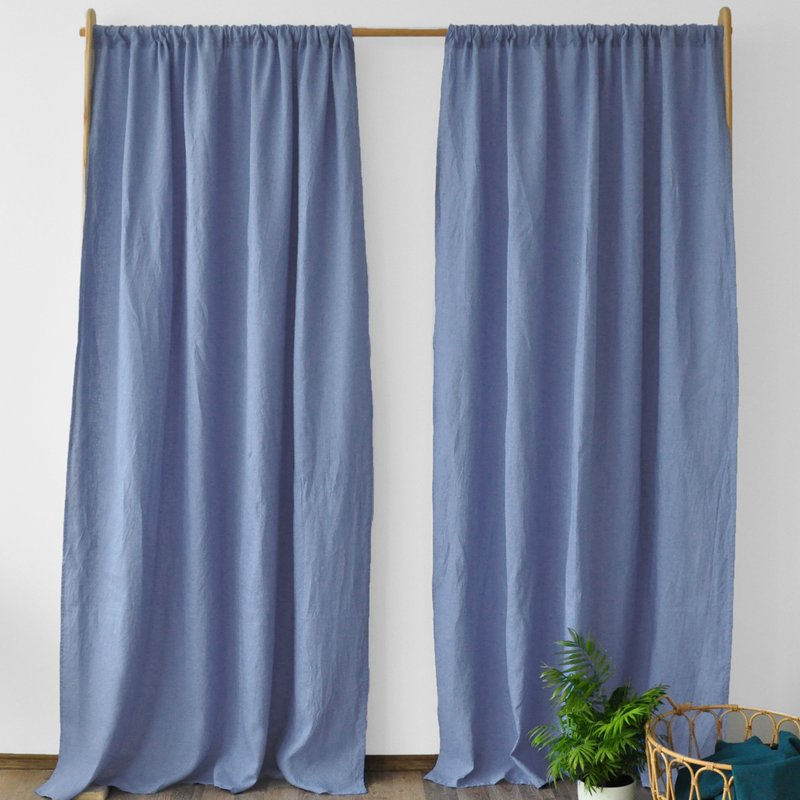 Cornflower blue regular and blackout linen curtains / Custom curtains / 2 panels - ม่านและป้ายประตู - ลินิน สีน้ำเงิน