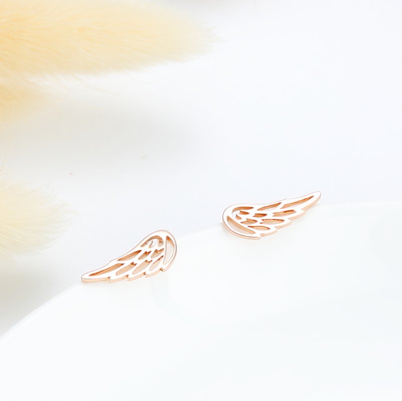 Dream Angel Wing s925 sterling silver 18k Rose gold-plated earrings gift - ต่างหู - โรสโกลด์ สีทอง