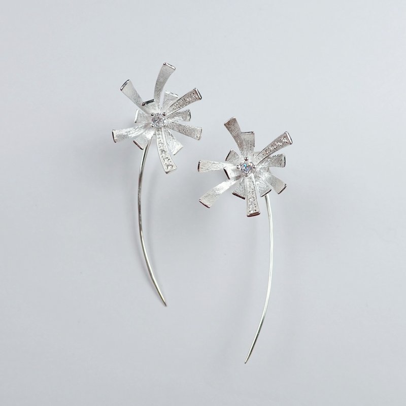 Summer Flower 925 Sterling Silver Earrings - ต่างหู - เงิน สีเงิน