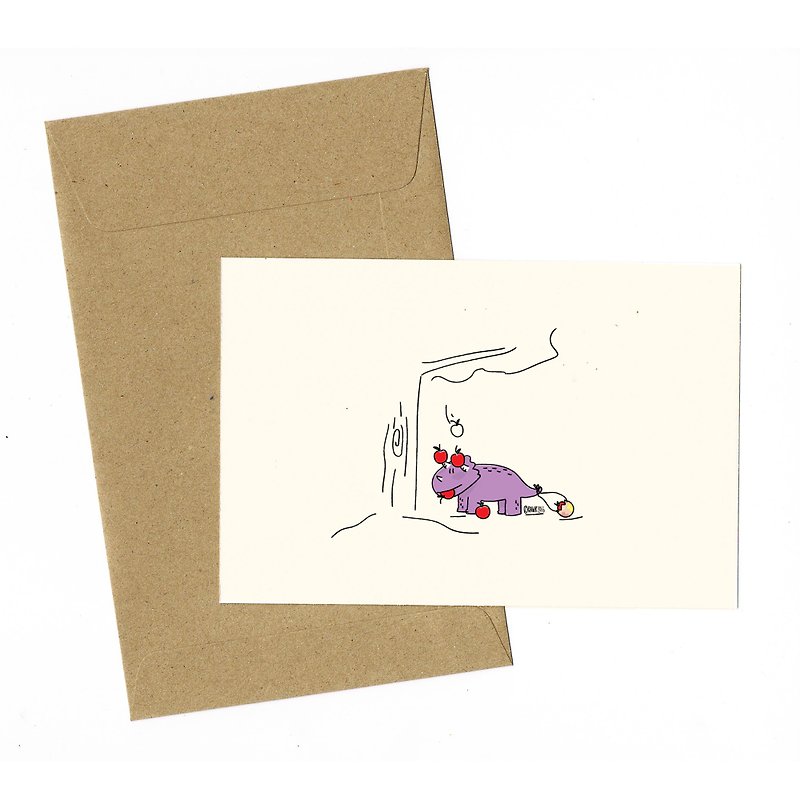 Dinosaur Apple picking Card with envelope - 心意卡/卡片 - 紙 橘色