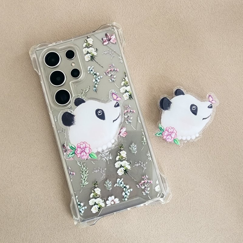 | Hand-painted illustration | Air cushion mobile phone holder-Panda and little butterfly - ที่ตั้งมือถือ - พลาสติก 