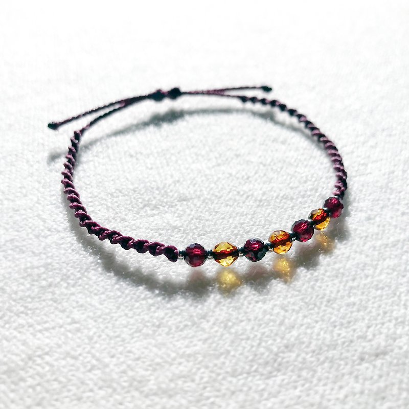 January birthstone garnet amber gemstone macrame knot bracelet - 手鍊/手環 - 蠟 多色