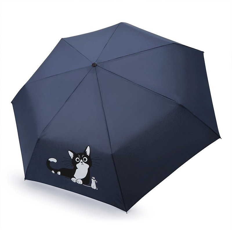 Safe, non-rebound, automatic umbrella, windproof, UV resistant, ultra-lightweight and labor-saving-dark blue cat - Umbrellas & Rain Gear - Waterproof Material Blue