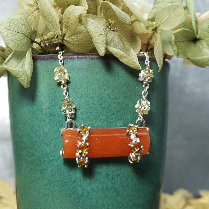 Pendant, Necklace, Aventurine, Corundum, Citrine, Sterling Silver, Jewelry - Necklaces - Gemstone Orange