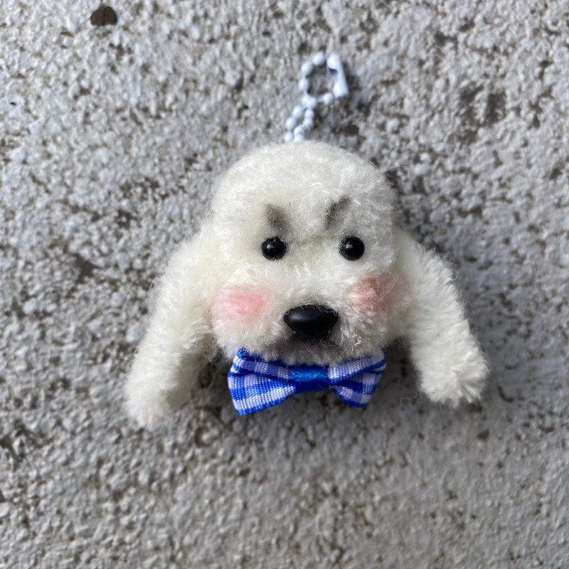 White dog head pendant 4cm DOG-hair root twist stick handmade/doll pet doll - Other - Other Materials White