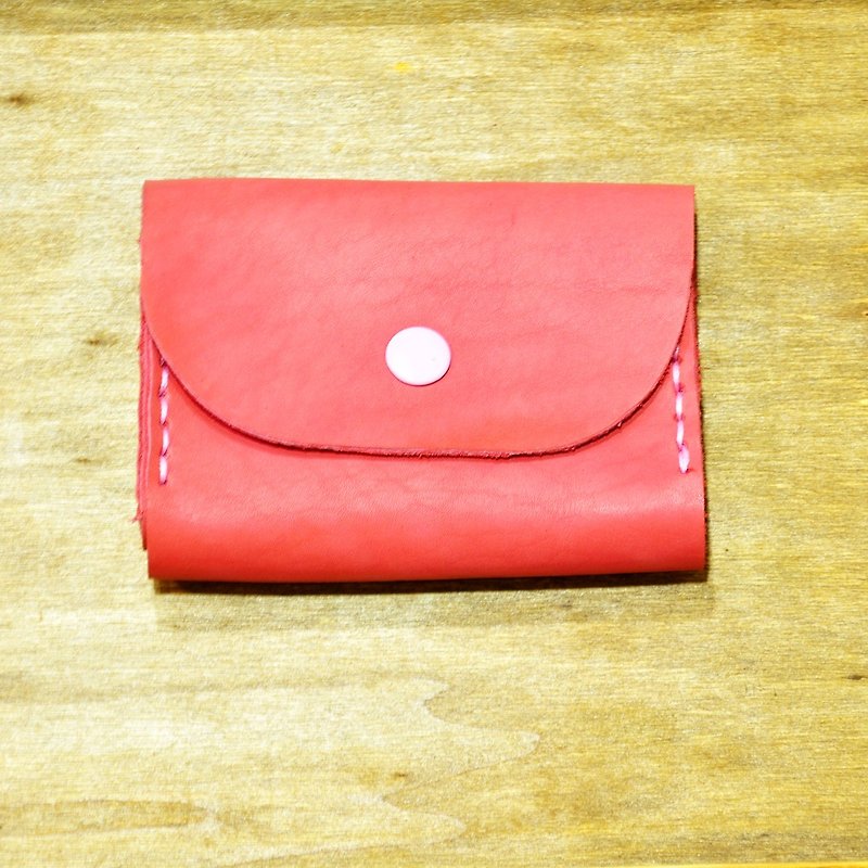 Double Card Leather Coin Purse - Meat Red Fetal Leather - กระเป๋าใส่เหรียญ - หนังแท้ 