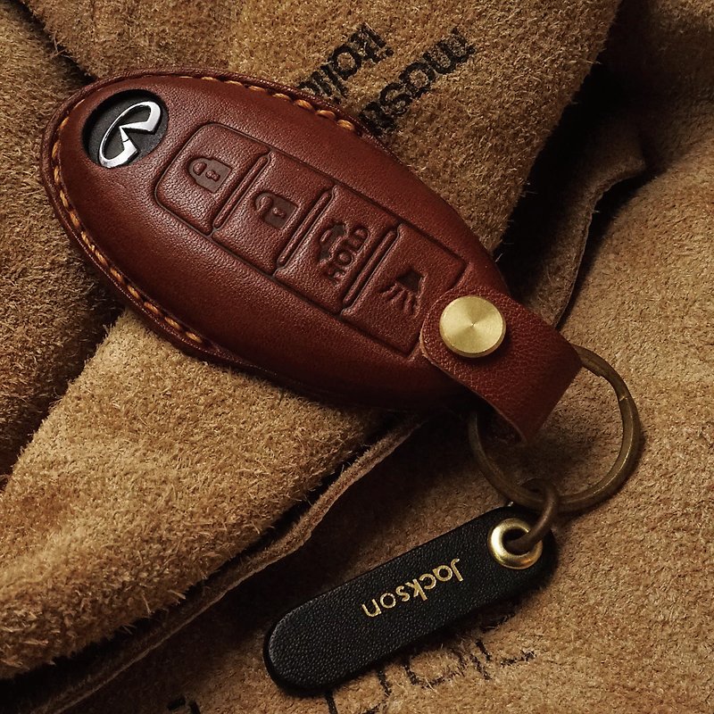 Leather key fob fit for Infiniti Q50 Q60 Q70 QX50 QX60 QX70 - Keychains - Genuine Leather Brown