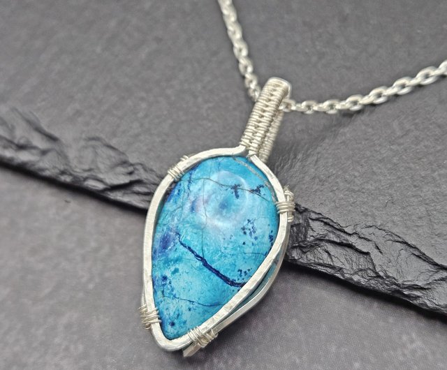 Outlet Sterling Silver Chrysocolla Wire Wrapped Pendant