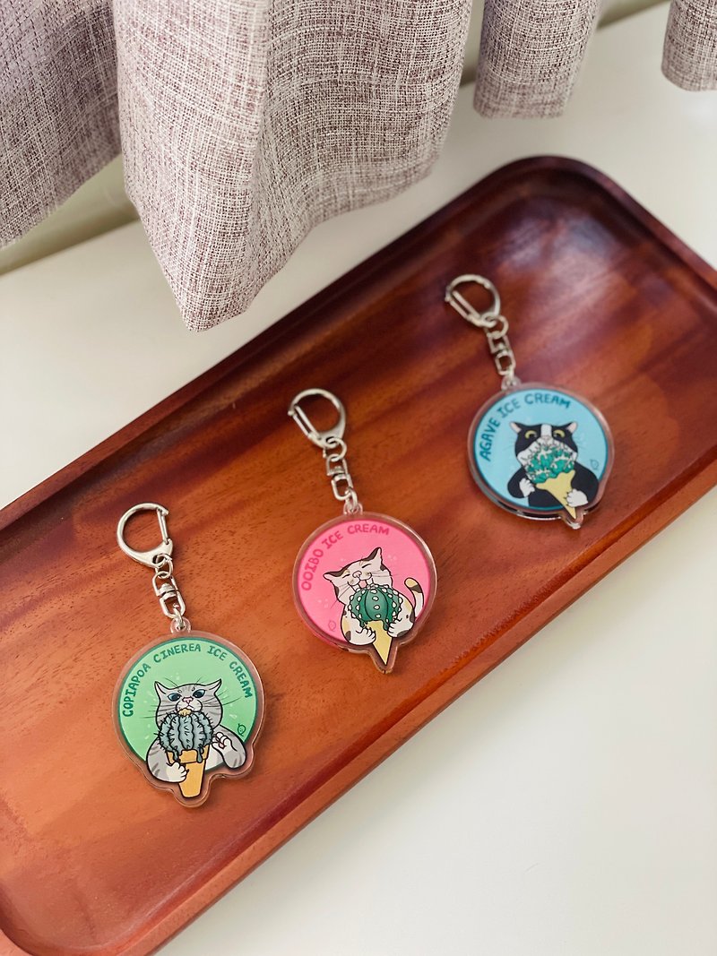 Three cats and cats meaty ice cream Acrylic charms - Keychains - Plastic 