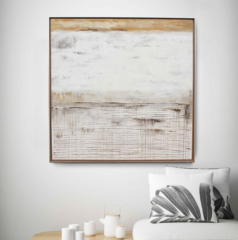 Grey beige white abstract art | Grey beige and netural colors wall art | Sunrise - 壁貼/牆壁裝飾 - 棉．麻 咖啡色