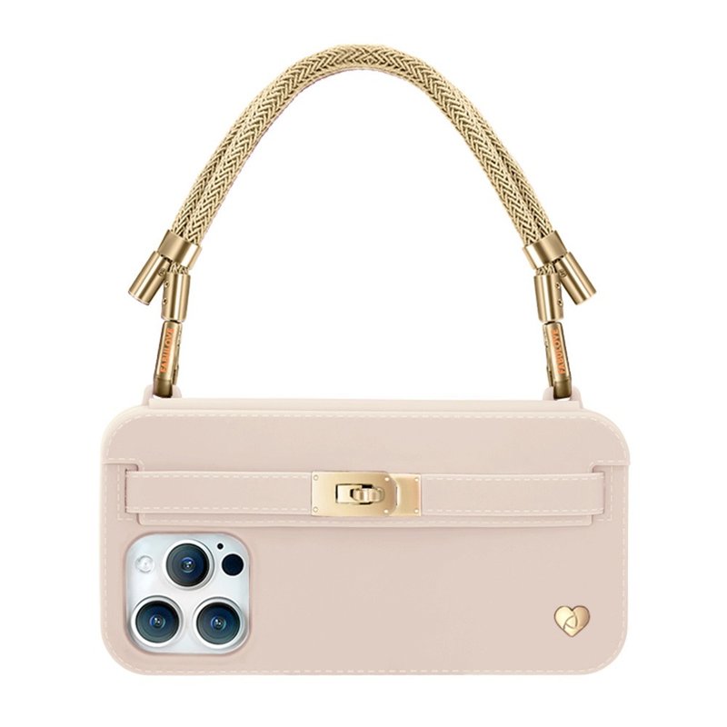 香港設計手機包-Lumi【Golden Strap + Beige Pursecase】 - 手機殼/手機套 - 矽膠 卡其色